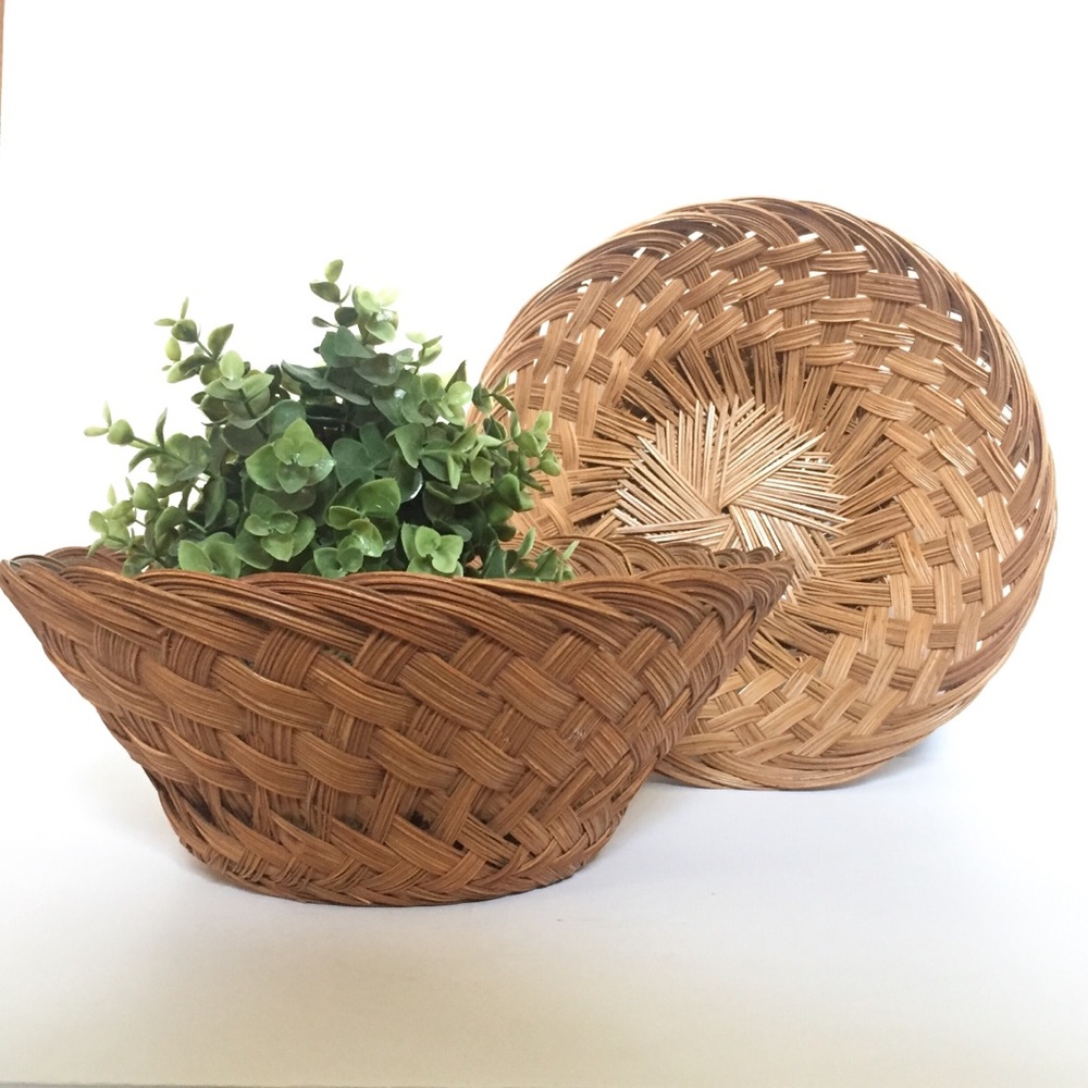 Vintage Pair of Woven Baskets Boho Wall Decor